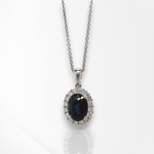 18ct White Gold Sapphire & Diamond Pendant