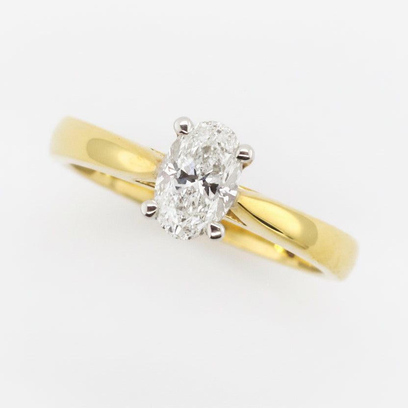 Handmade Two Tone 4-Claw Oval Diamond Ring