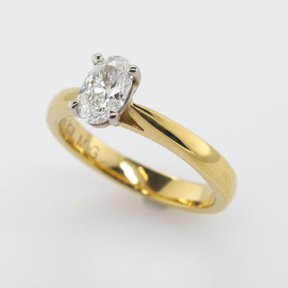 Handmade Two Tone 4-Claw Oval Diamond Ring