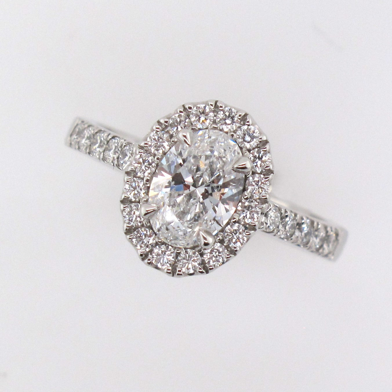Platinum Handmade Oval Diamond Halo Ring