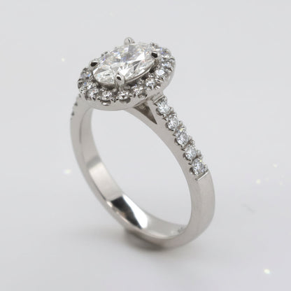 Platinum Handmade Oval Diamond Halo Ring