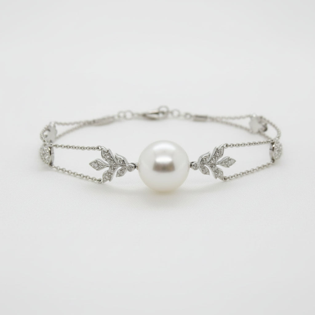 18ct White Gold Broome Pearl & Diamond Bracelet