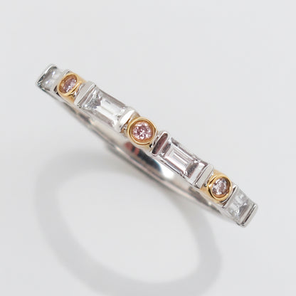 Baguette Cut Diamond & Round Brilliant Cut Pink Diamond Ring