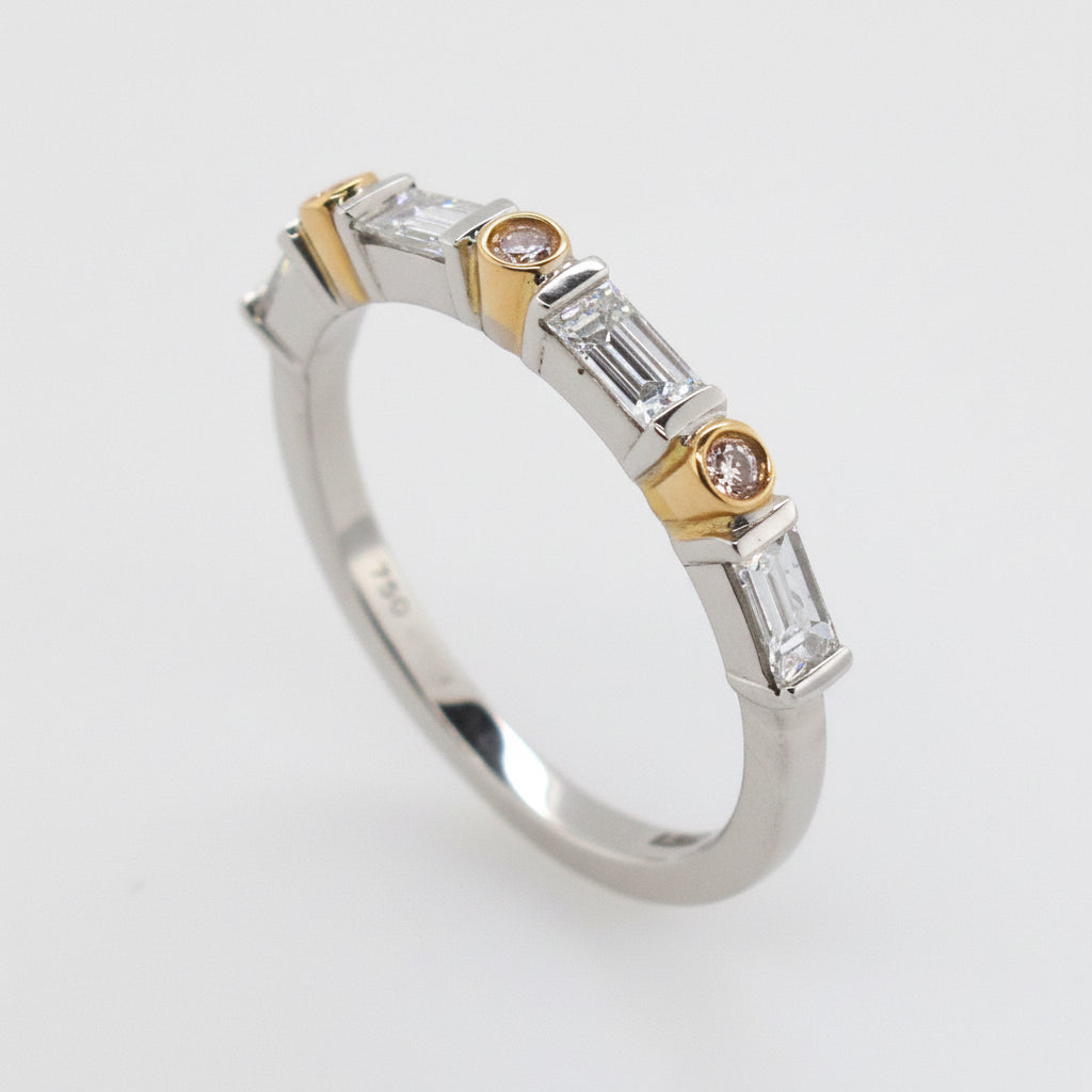 Baguette Cut Diamond & Round Brilliant Cut Pink Diamond Ring