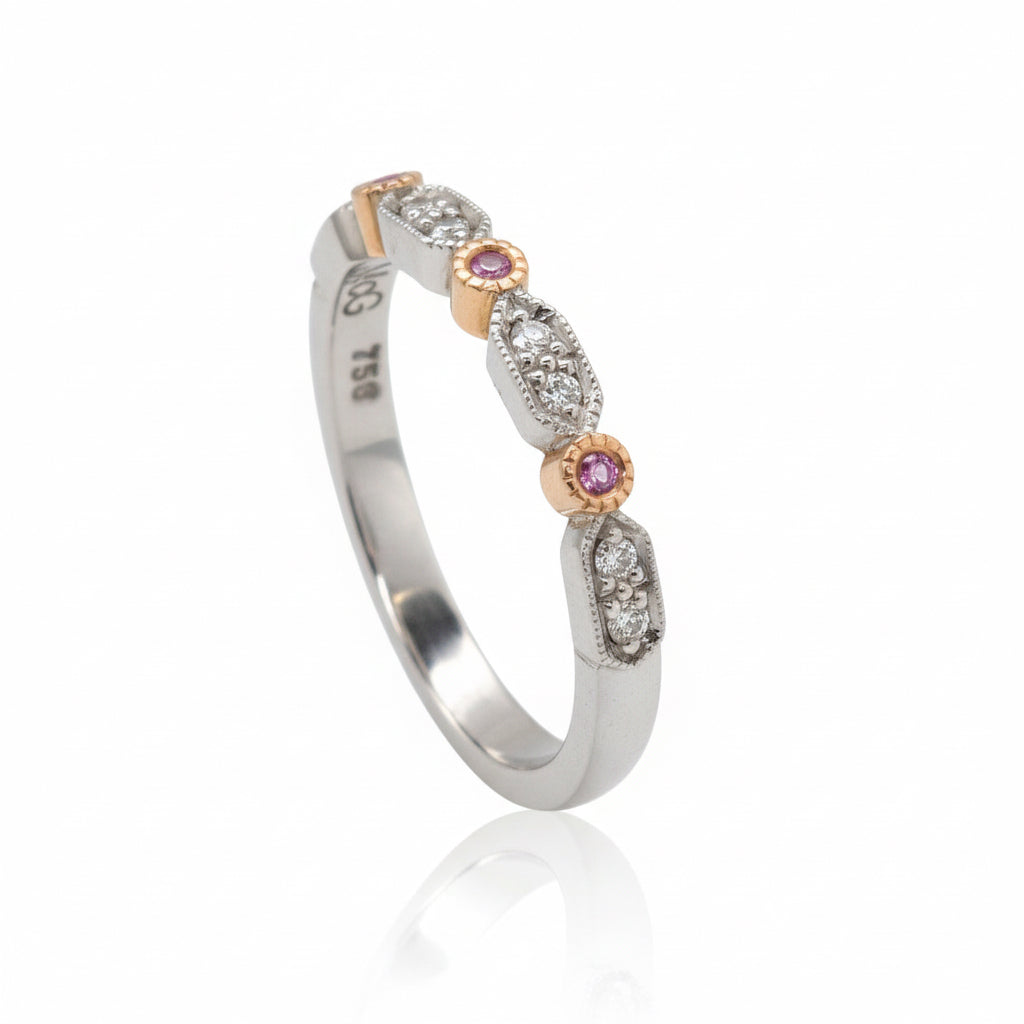 Handmade White & Pink Diamond Ring