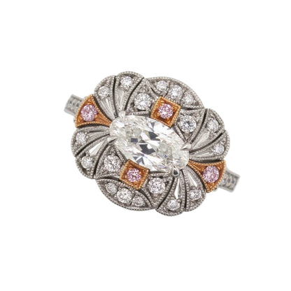 Millegrain Detail White & Pink Diamond Ring
