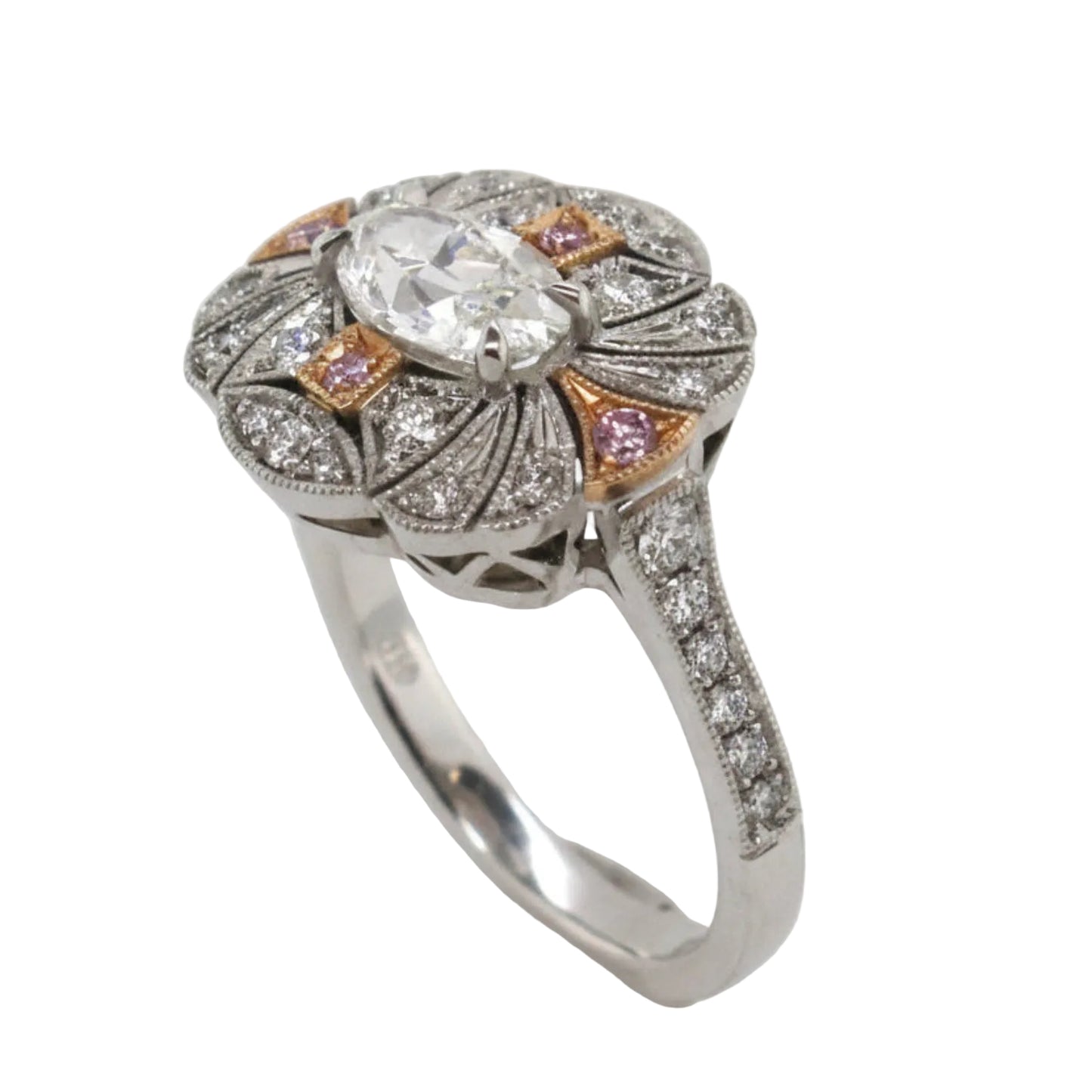 Millegrain Detail White & Pink Diamond Ring