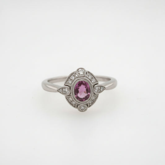 18ct White Gold Pink Sapphire & Diamond Ring