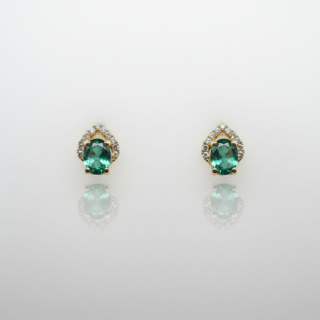Emerald & Diamond Stud Earrings