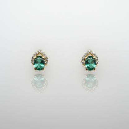 18ct Yellow Gold Oval Emerald Diamond Studs