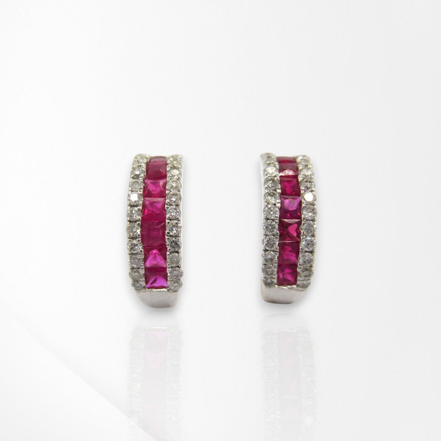 18ct White Gold Ruby & Diamond Huggie Earrings