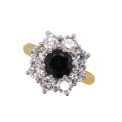 18ct Yellow & White Gold Handmade Australian Sapphire & Lab Grown Diamond Ring