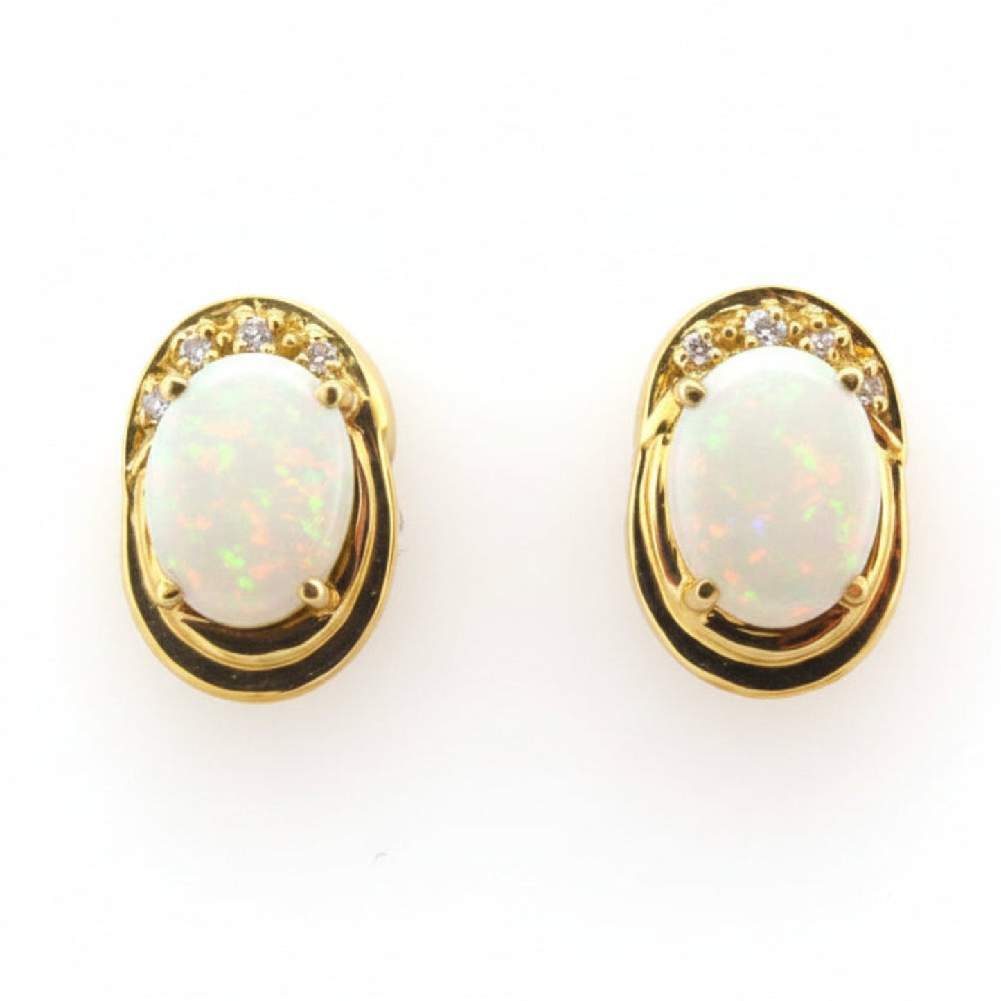 Oval Opal & Diamond Stud Earrings