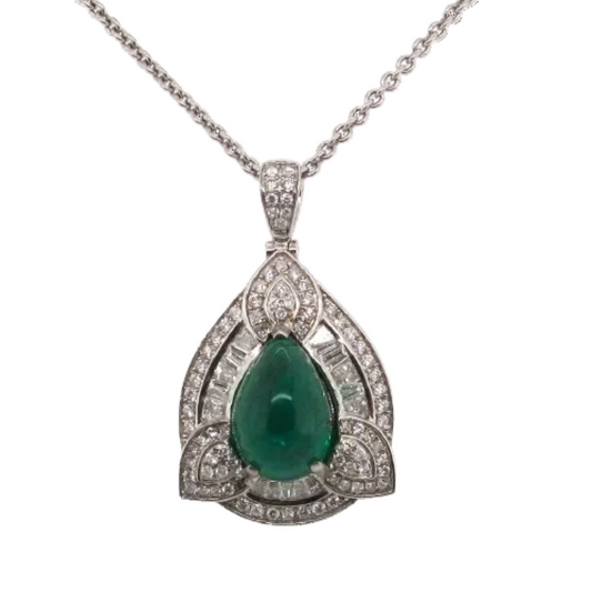 Cabochon Emerald & Diamond Pendant