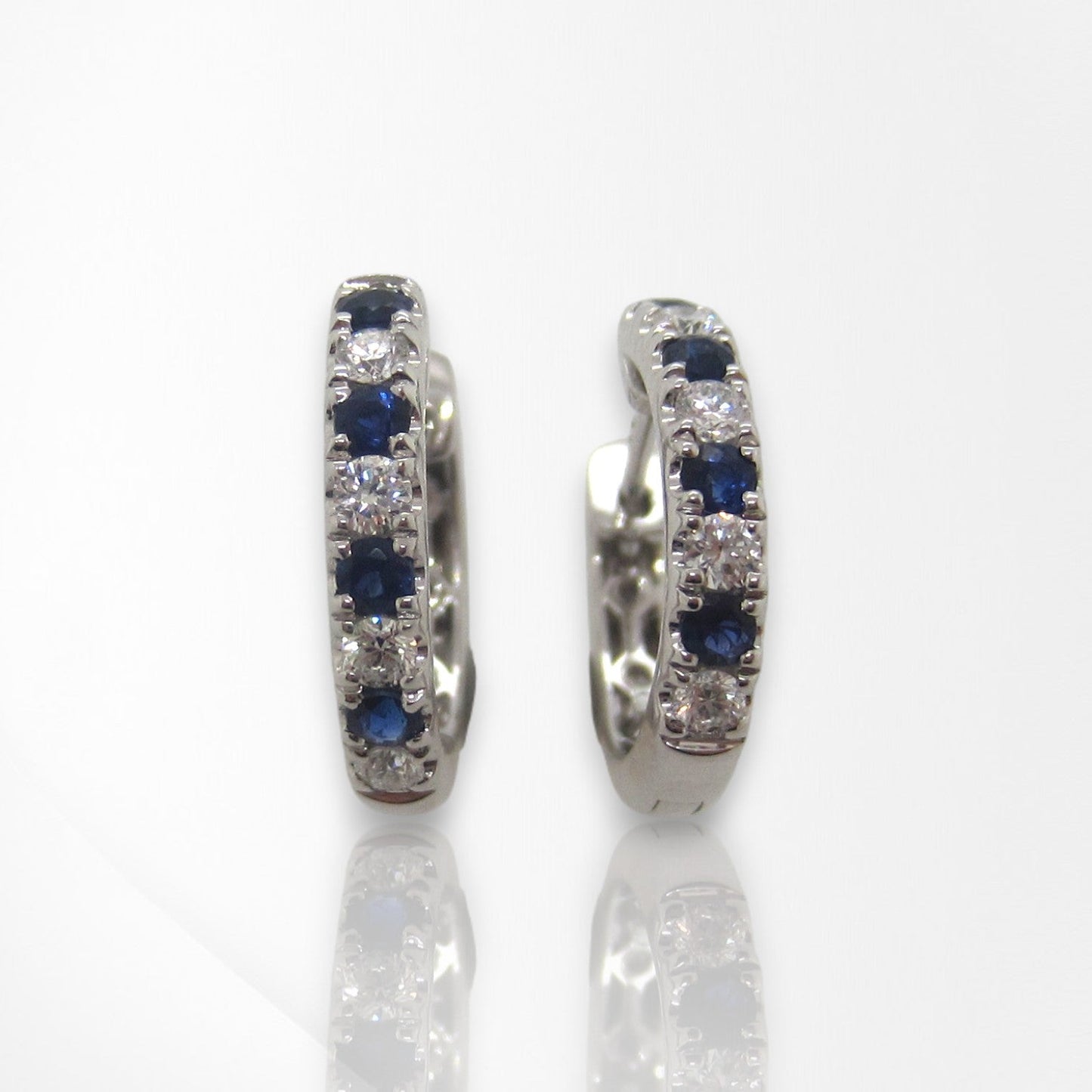 18ct White Gold Sapphire & Diamond Huggie Earrings