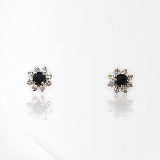 18ct White Gold Australian Sapphire & Diamond Stud Earrings