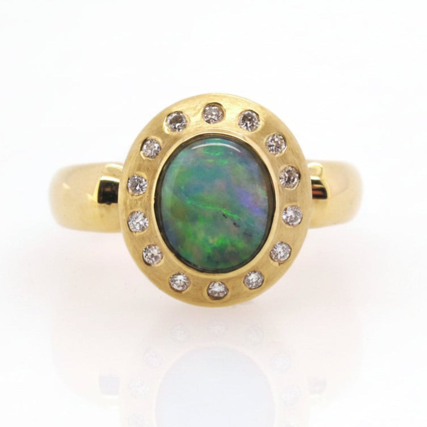 18ct Yellow Gold Bezel Set Opal & Diamond Ring