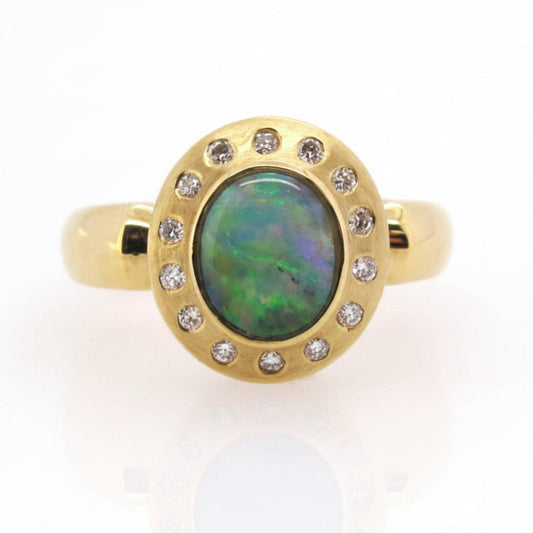 Bezel Opal & Diamond Ring