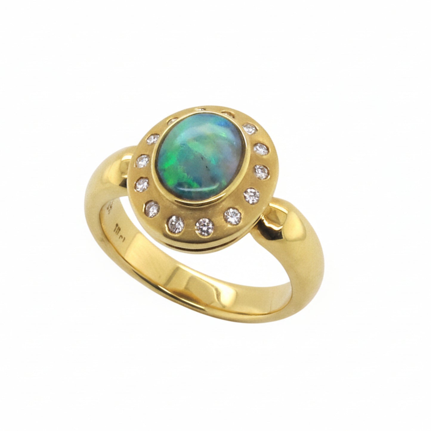 18ct Yellow Gold Bezel Set Opal & Diamond Ring
