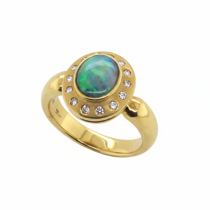 18ct Yellow Gold Bezel Set Opal & Diamond Ring