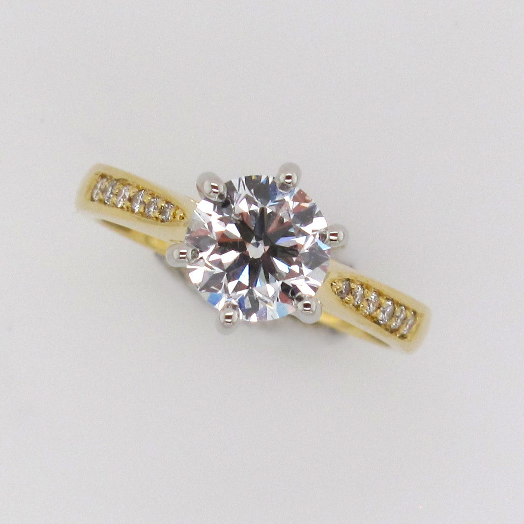 (Sold) 18ct Yellow & White Gold Handmade 6-claw Set Round Brilliant Cut Lab Grown Diamond Ring