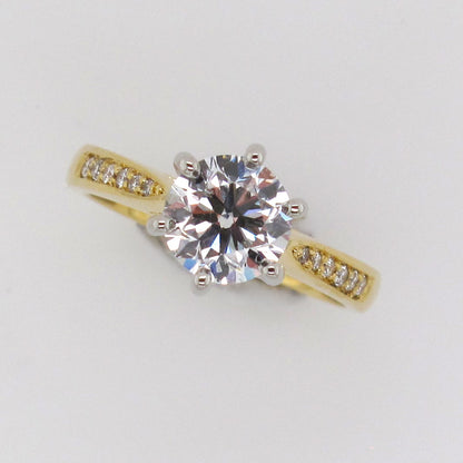 (Sold) 18ct Yellow & White Gold Handmade 6-claw Set Round Brilliant Cut Lab Grown Diamond Ring