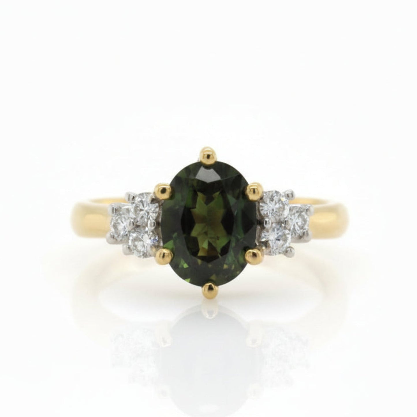 18ct Yellow & White Gold Handmade Oval Australian Parti Sapphire & Diamond Ring