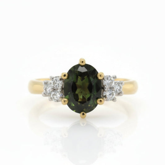 Handmade Oval Australian Parti Sapphire & Diamond Ring