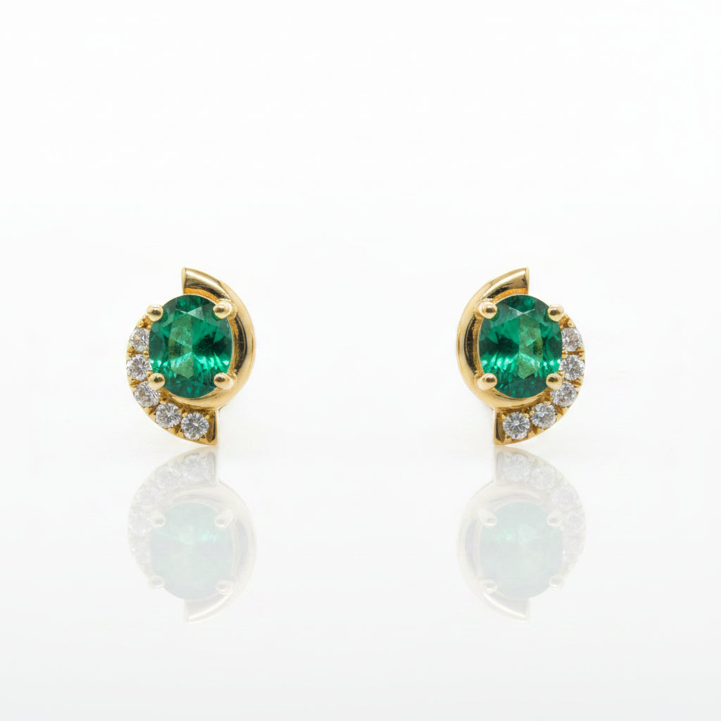 Emerald & Diamond Stud Earrings