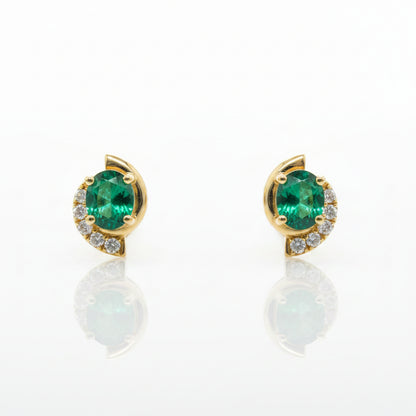 18ct Yellow Gold Oval Emerald Diamond Studs