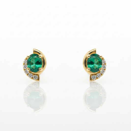 Emerald & Diamond Stud Earrings