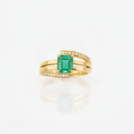 Emerald Cut Emerald & Diamond Ring