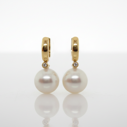 South Sea Pearl and Diamond Huggie Earrings